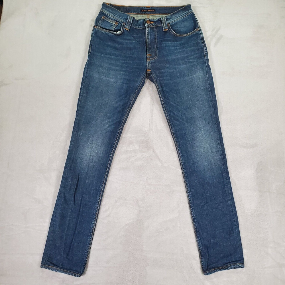 Nudie Jeans Mens 29x31 Thin Finn Rainy Dark Slim Straight Stretch Denim Italy